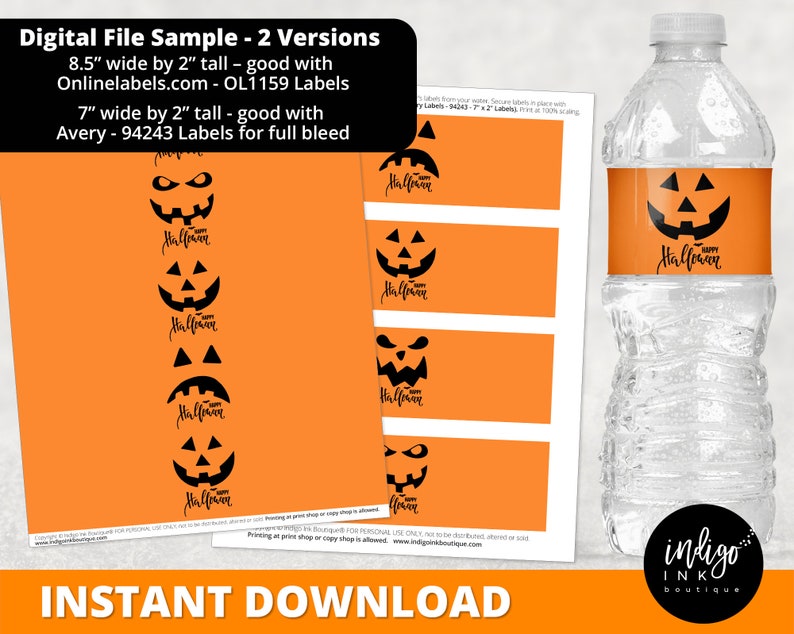 Halloween Water Bottle Labels INSTANT DOWNLOAD Halloween Party Water Bottle Wrapper Pumpkin Labels Bottle Stickers image 2