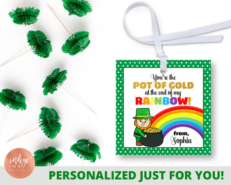 Personalized St Patrick's Day Tag Custom St Pattys Day Favor Tags St Patty's Day School Treat Tags image 1