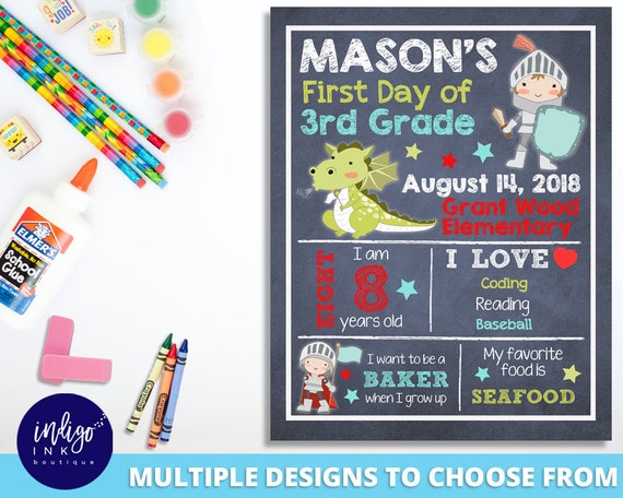 First Day of School Sign | Custom Chalkboard Sign | First Day of School Printable Personalized Sign Knight and Dragon Sign DIGITAL DOWNLOAD Il_570xn