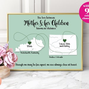 Custom Mothers Day Gift from Children | Gift for Mom from Kids Printable Art | Mom Long Distance Customized Map Print  | Mom and Children