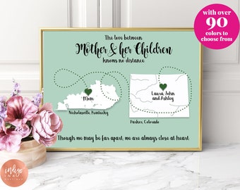 Custom Mothers Day Gift from Children | Gift for Mom from Kids Printable Art | Mom Long Distance Customized Map Print  | Mom and Children