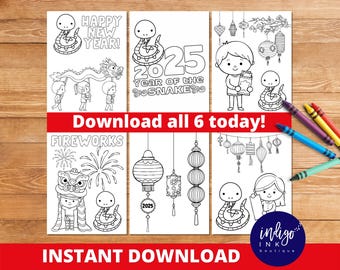 Chinese New Year Coloring Pages INSTANT DOWNLOAD | 2025 Year of the Snake Coloring Sheets | Lunar New Year Coloring Set