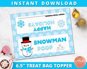 Snowman Poop Bag Topper INSTANT DOWNLOAD | Holiday Bag Topper | Snowman Bag Toppers | Holiday Party Candy Toppers