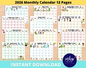 2026 Monthly Calendar Printable INSTANT DOWNLOAD | 2026 Calendar Kids Printable | Kids Monthly Calendar | Organization for Kid PDF Calendar
