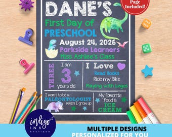 First Day of School Sign DIGITAL DOWNLOAD | 1st Day of School Printable | Dinosaur Sign Chalkboard Sign