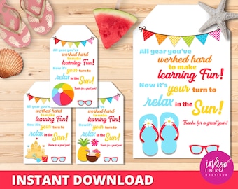 End of Year Teacher Tag INSTANT DOWNLOAD | Teacher Thank You Tote Bag Tag | Fun in the Sun Tag | Thanks Teacher Tag