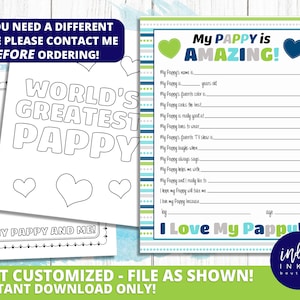 Alles over mijn Pappy Kid-vragenlijst INSTANT DOWNLOAD | Vaderdagcadeau | Cadeau voor Pappy | Pappy afdrukbaar | Papaver verjaardag