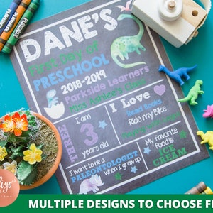 Custom Chalkboard First Day of School Sign | 1st Day of School Printable | Dinosaur Sign Chalkboard Sign Dinosaur Printable DIGITAL DOWNLOAD