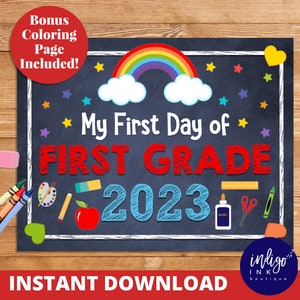 First Day of First Grade Chalkboard Sign INSTANT DOWNLOAD 1st Day of 1st Grade School Printable First Day of School Sign image 1