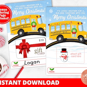 Bus Driver Gift Card Holder INSTANT DOWNLOAD | Christmas Gift for School Bus Driver | School Bus Aide Gift Certificate | Christmas Gift Card