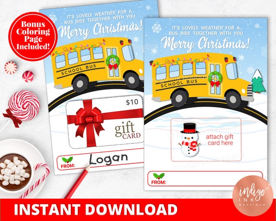 Bus Driver Gift Card Holder INSTANT DOWNLOAD | Christmas Gift for School Bus Driver | School Bus Aide Gift Certificate | Christmas Gift Card Il_570xn