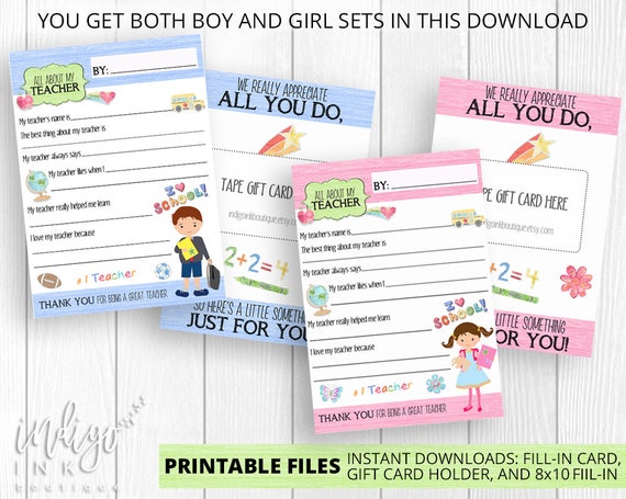 All About My Teacher PRINTABLE DOWNLOAD | Teacher Appreciation Printable Thank You | Teacher Gift Ideas | School Printable Teacher Thank You Il_570xn