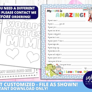 Alles over Mimi Kid Vragenlijst Mimi Gift INSTANT DOWNLOAD | Mimi-verjaardag | Moederdagcadeau | Kindercadeau voor Mimi | Moederdag van Kid