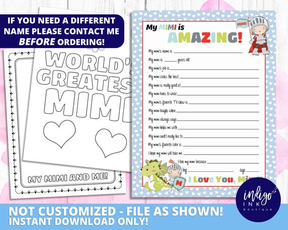 All About Mimi Kid Questionnaire Mimi Gift INSTANT DOWNLOAD | Mimi ...