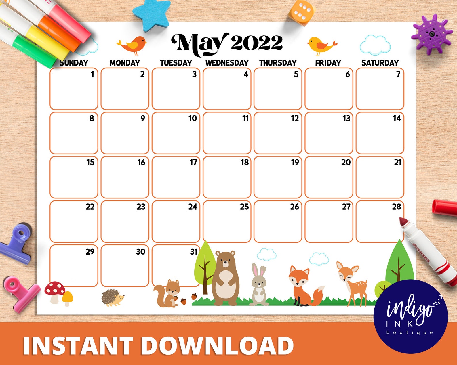 May 2022 Calendar Instant Download Monthly Planner Digital Etsy