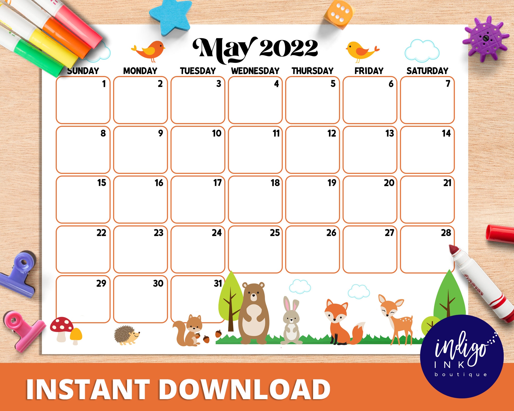 may 2022 calendar instant download monthly planner digital etsy israel