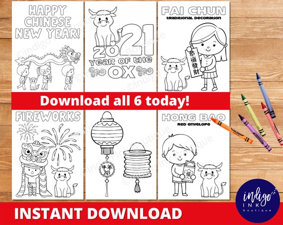 Chinese New Year Coloring Pages Instant Download 2021 Year Of The Ox Coloring Sheets Lunar New Year Coloring By Indigo Ink Boutique Catch My Party