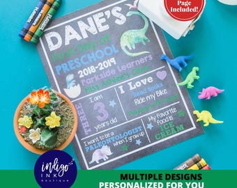Custom Chalkboard First Day of School Sign | 1st Day of School Printable | Dinosaur Sign Chalkboard Sign Dinosaur Printable DIGITAL DOWNLOAD