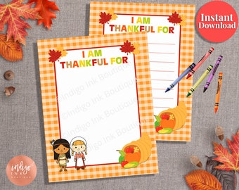 I am Thankful For Thanksgiving Printables for Kids | Kids Activity Page | Kids Thanksgiving Game | Gratitude Cards INSTANT DOWNLOAD