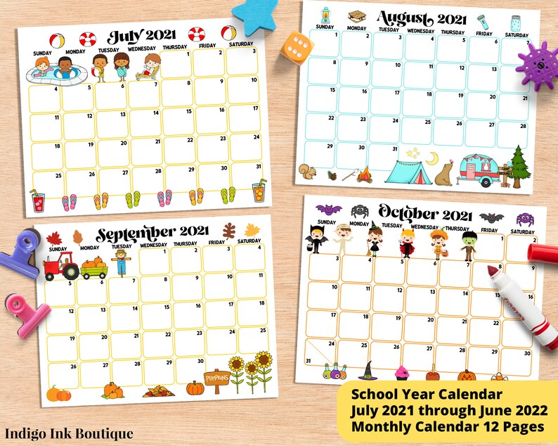 Monthly Calendar Printable INSTANT DOWNLOAD School Calendar | Etsy