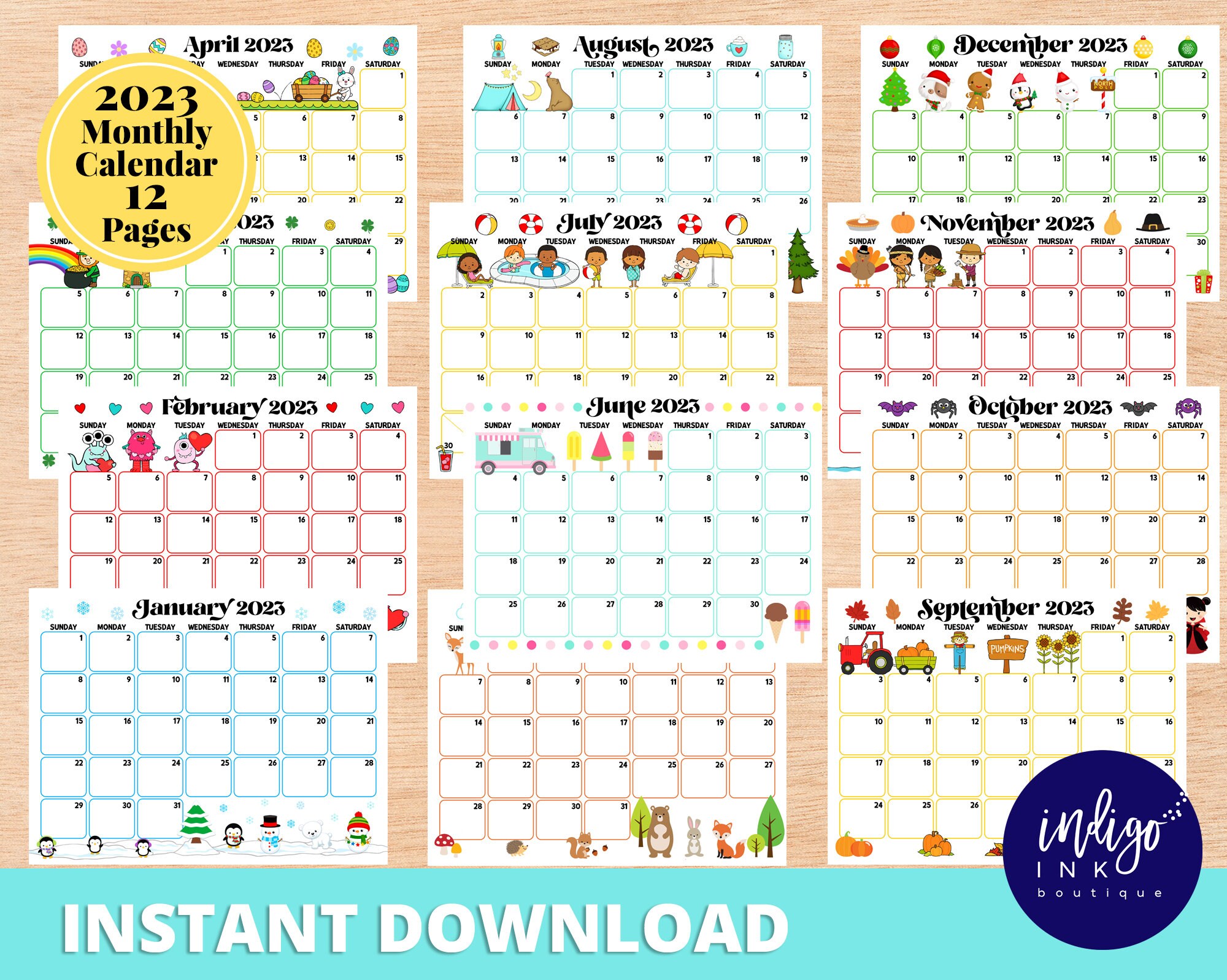 2023 Monthly Calendar Printable INSTANT DOWNLOAD 2023 - Etsy