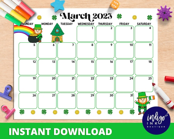 March 2023 Calendar INSTANT DOWNLOAD | Monthly Planner Digital Calendar