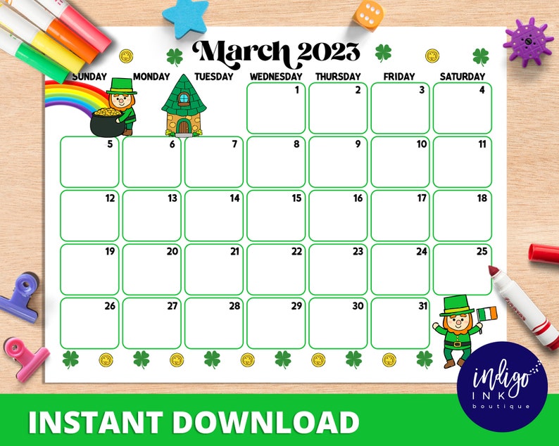 March 2023 Calendar INSTANT DOWNLOAD Monthly Planner Digital Etsy
