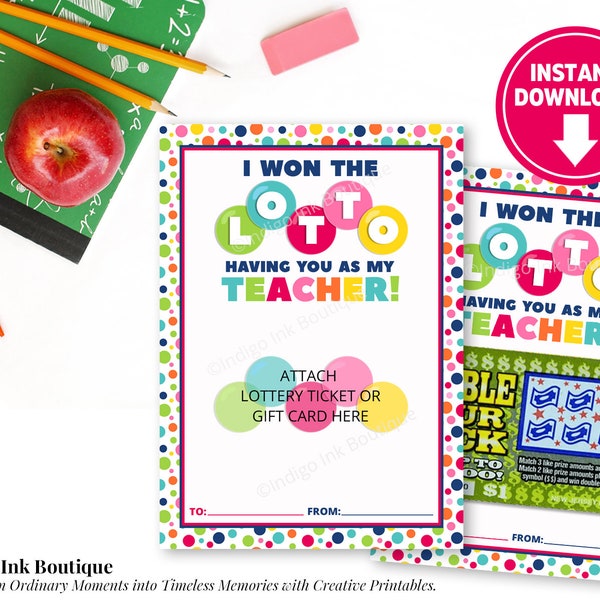 Lottery Ticket Holder Gift for Teacher INSTANT DOWNLOAD | Teacher Appreciation End of Year Gift | I Won the Lotto Gift Card Holder