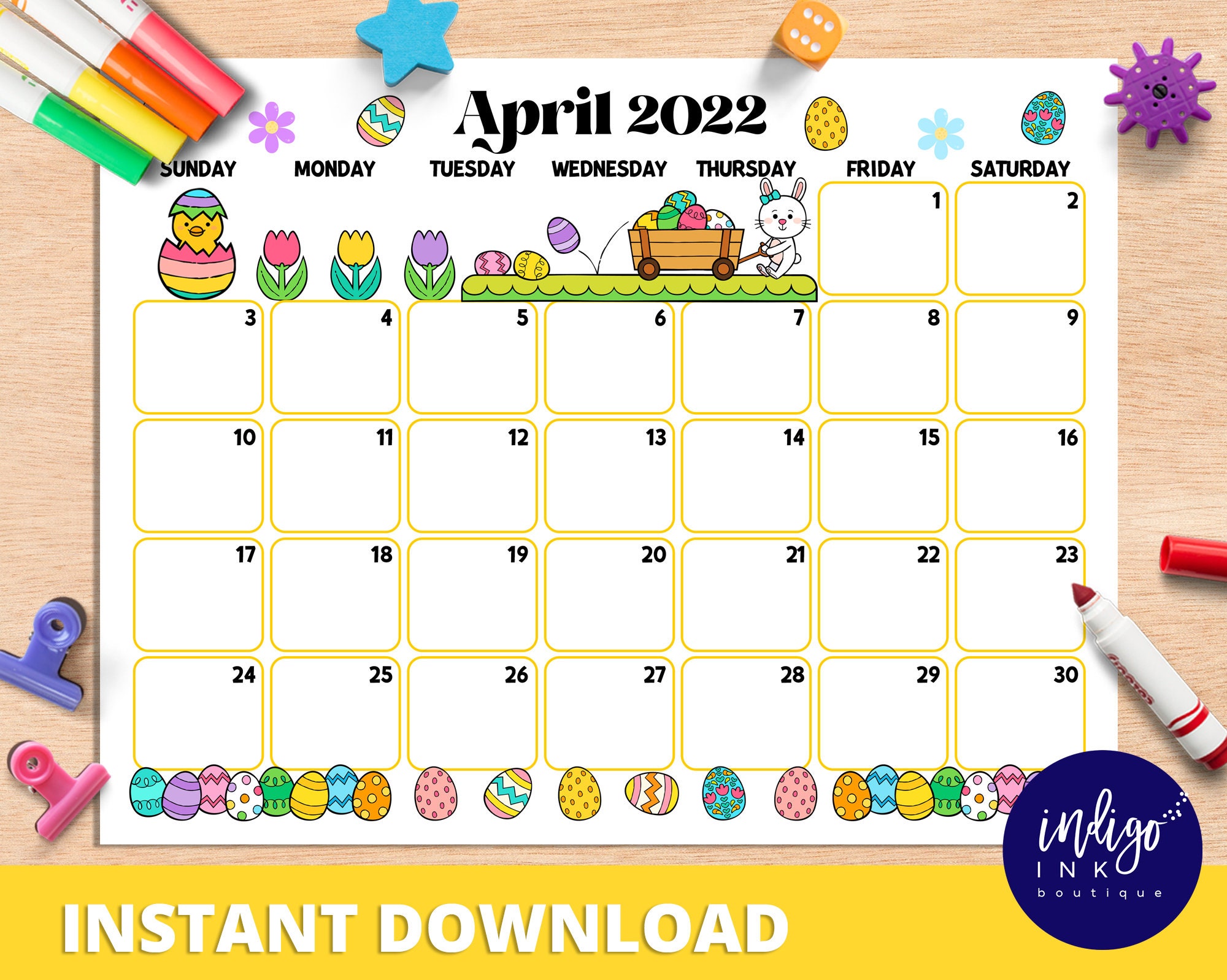 april 2022 calendar instant download monthly planner digital etsy canada