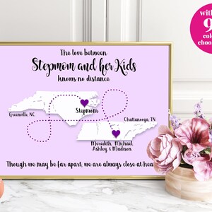 Gift for Stepmom from Kids | Stepmom Gift from Kids | Mothers Day Far Away Personalized Print | Mothers Day Gift State Map Personalized Art