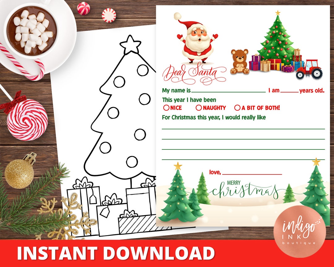 Letter to Santa INSTANT DOWNLOAD | Santa Wish List Letter | Kids