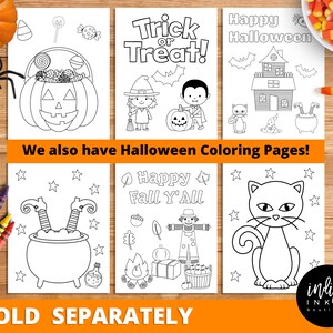 Pu&ograve; includere: Una collezione di pagine da colorare a tema Halloween, con disegni di zucche, streghe, case infestate e gatti. I testi "Trick or Treat!" e "Happy Halloween" sono visibili. &Egrave; presente anche la frase "We also have Halloween Coloring Pages!"