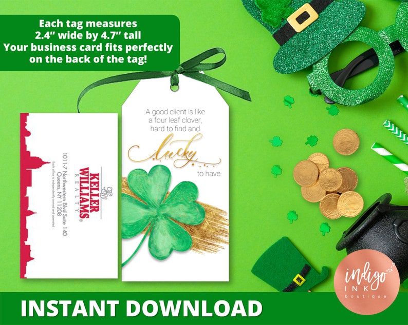 St. Patricks Day Real Estate CLIENT Favor Tags INSTANT DOWNLOAD Broker Marketing St. Patty's Day Tag Agent Pop By St. Patrick's Tags image 2