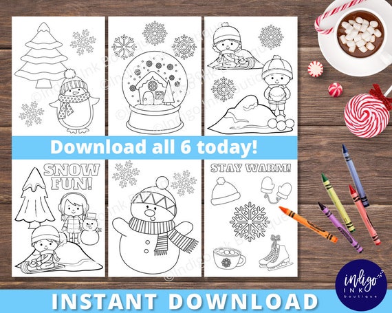 Winter Coloring Page for Kids INSTANT DOWNLOAD  Snow Coloring