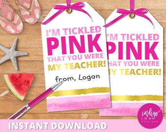 Cadeaukaartjes waardering leraar INSTANT DOWNLOAD | I'm Tickled Pink You Were My Teacher Tag | Roze cadeaulabel | Leraar, bedankt