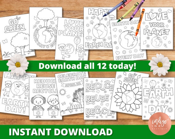 Earth Day Coloring Pages INSTANT DOWNLOAD Earth Day