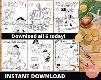 Pirate Coloring for Kids INSTANT DOWNLOAD | Pirate Activity Coloring Pages | Treasure Map Birthday Party Favor | Kids Coloring Sheets