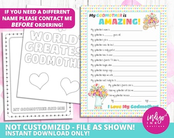 About My Godmother Kid Questionnaire Mothers Day Gift INSTANT DOWNLOAD | Gift for Godmother | Godmother Printable | Godmother Birthday