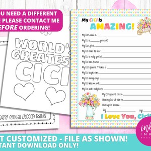 TÉLÉCHARGEMENT IMMÉDIAT Tout sur My Cici | Fête des mères de Kid | Fête des mères pour enfants | Cadeau Cici | Questionnaire Cadeau pour enfant Cici