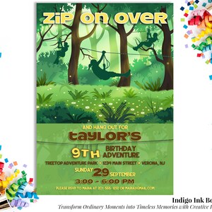 Zipline Birthday Invitation Personalized DIGITAL DOWNLOAD | Tree Top Adventure Girl Party Invite | Climbing Party | Ziplining Party