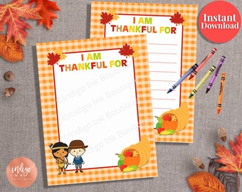 Thanksgiving Kids Activity Page | I am Thankful For Gratitude Cards | Kids Printables | Thanksgiving Cards INSTANT DOWNLOAD