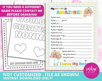 All About My Nonna Kid Questionnaire INSTANT DOWNLOAD | Mothers Day from Kid | Nonna Gift | Gift for Nonna
