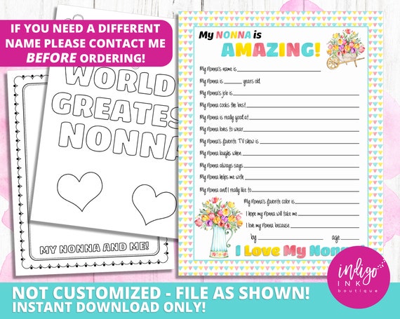 All About My Nonna Kid Questionnaire INSTANT DOWNLOAD | Mothers Day from Kid | Nonna Gift | Gift for Nonna Il_570xn