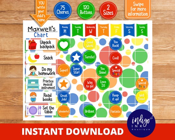 Chore Chart for Kids | Behavior Chart | Childs Chore Chart | Kids Chore List INSTANT DOWNLOAD