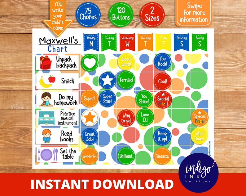 Chore Chart for Kids | Behavior Chart | Childs Chore Chart | Kids Chore List INSTANT DOWNLOAD image 1