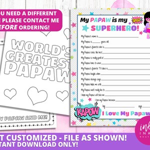 Über My Papaw Kid Fragebogen Vatertagsgeschenk INSTANT DOWNLOAD | Alles Gute zum Vatertag Geschenk für Papagei | Papagei Printable | Papagei Geburtstag