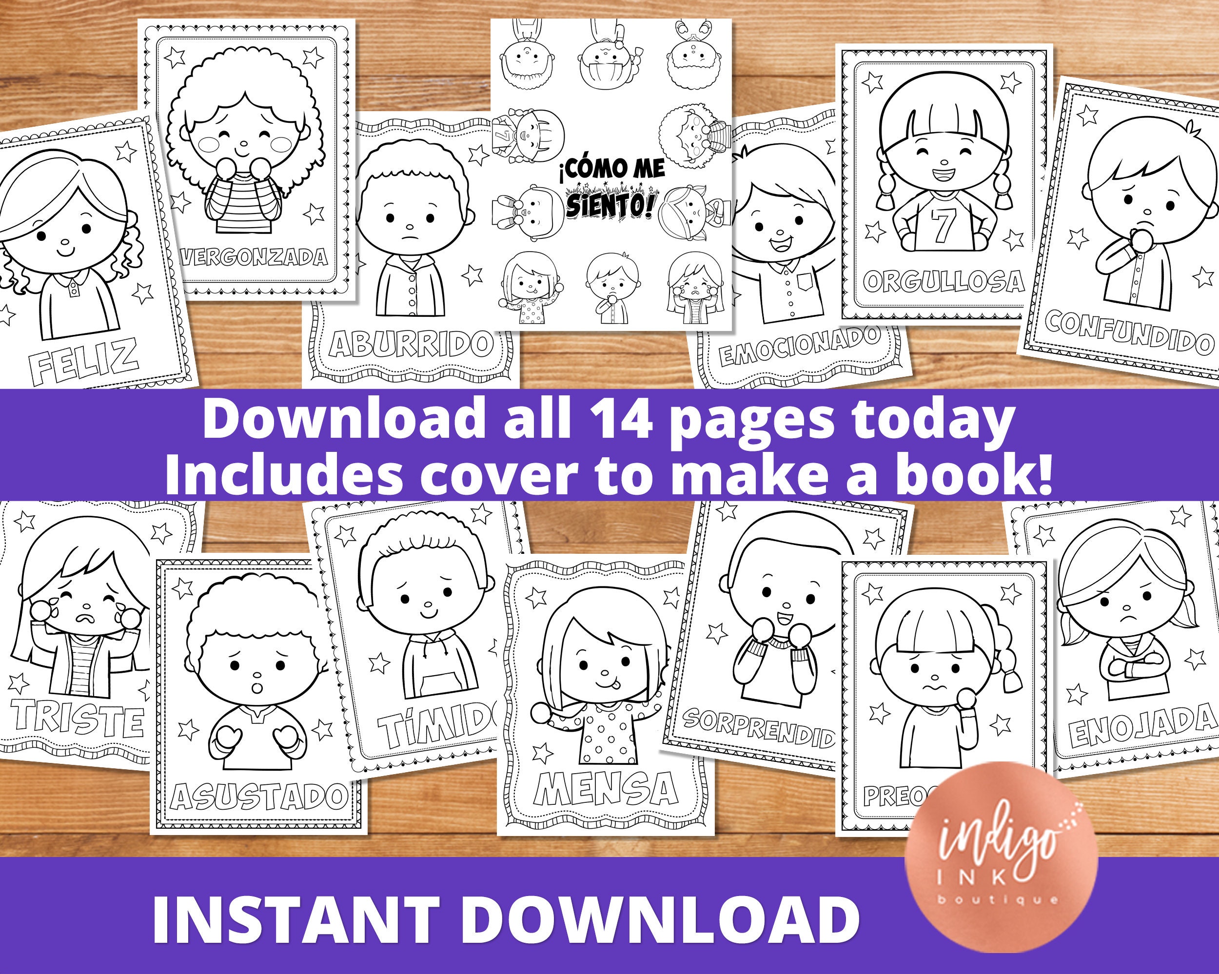 SPANISH Emotions Coloring Pages INSTANT DOWNLOAD | Feelings Coloring ...