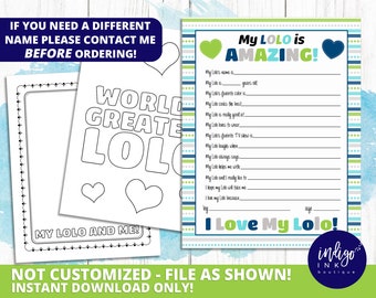 All About My Lolo Kid Questionnaire INSTANT DOWNLOAD | Fathers Day Gift | Gift for Lolo | Lolo Printable | Lolo Birthday