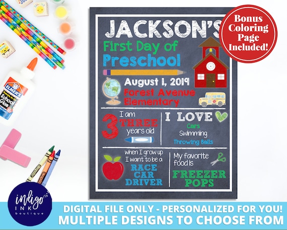 First Day of School Sign DIGITAL DOWNLOAD | Custom Chalkboard Sign | Personalized Sign | 1st Day of School Printable Il_570xn