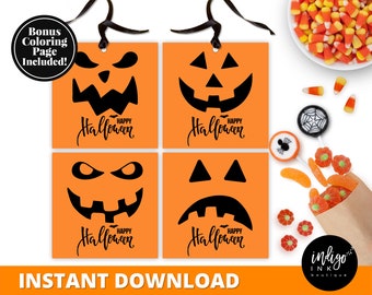 Pumpkin Treat Tags INSTANT DOWNLOAD | Jack o Lantern Tags | Halloween Favor Tags for Kids | Kids Halloween Party Favors Tags Printable